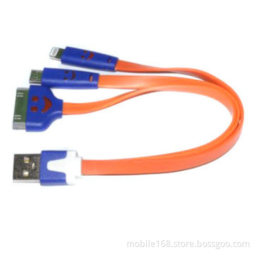 3-in-1 smiling face light noodle USB cable in 10 colors, for iPhone